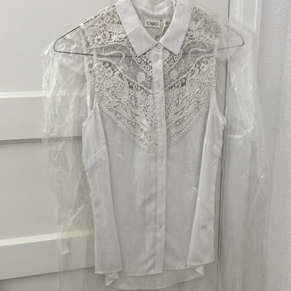 Cato White Embellished Button Down Blouse with Peter Pan Collar